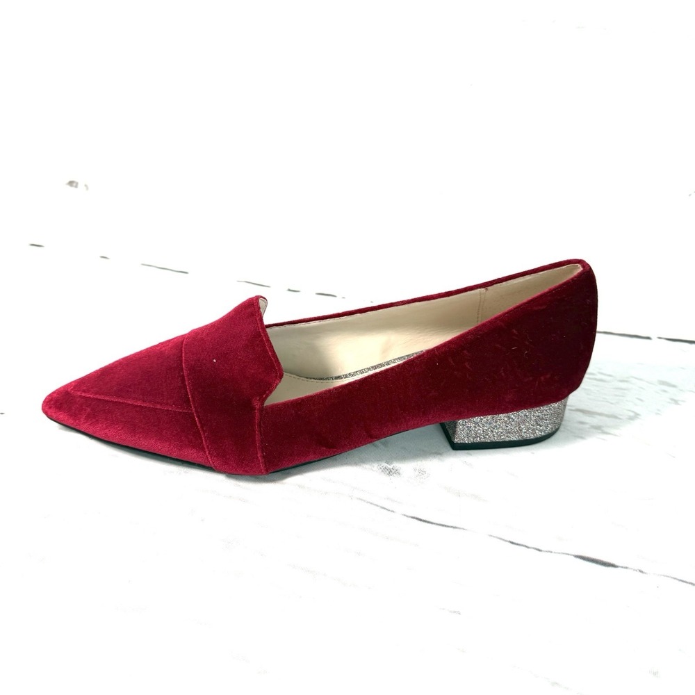 Cole Haan Shoes Women's 8B Red Flats Pointed Toe Velvet Slip On Glitter Heel